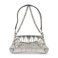 GUCCI, SILVER LEATHER HORSEBIT BAG