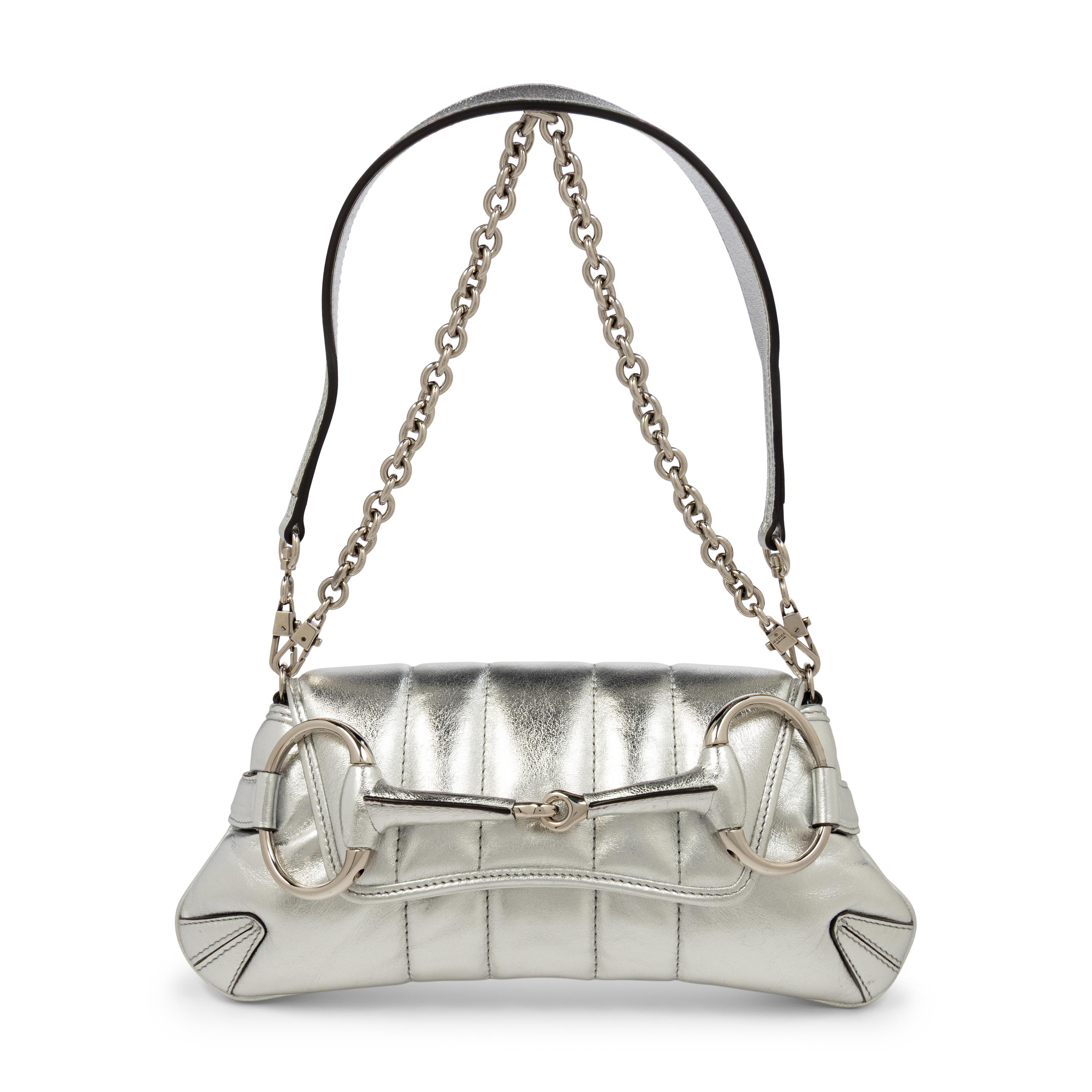 GUCCI, SILVER LEATHER HORSEBIT BAG
