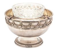 A Portuguese Silver-Plate Caviar Bowl with Glass Inset, 20th Century,