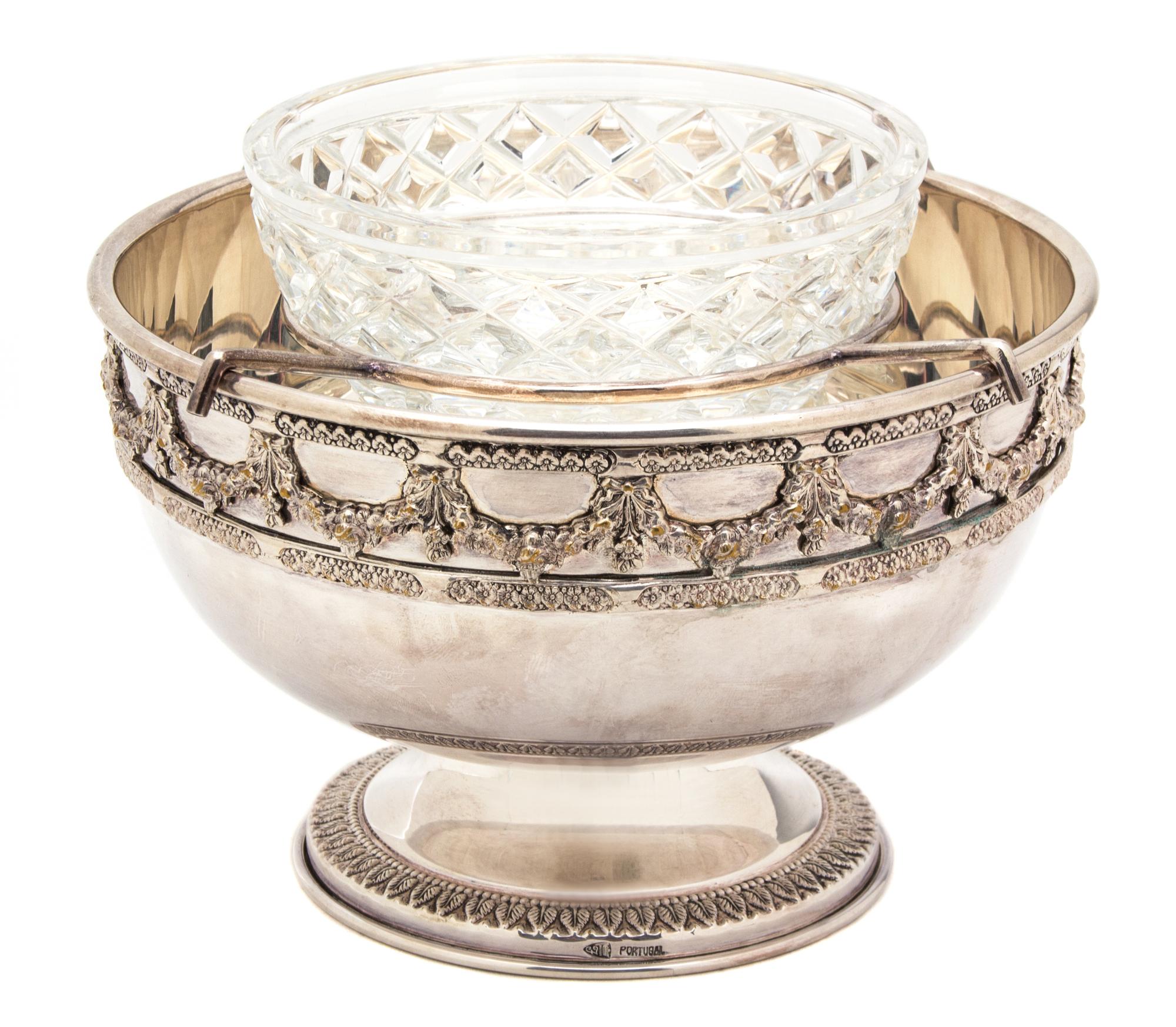A Portuguese Silver-Plate Caviar Bowl with Glass Inset, 20th Century,