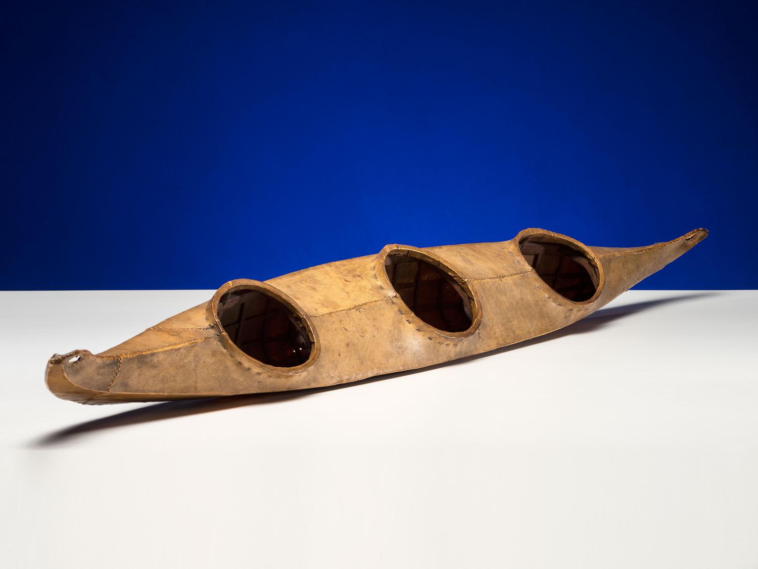 Inuit Sealskin Model Umiak, Three Person