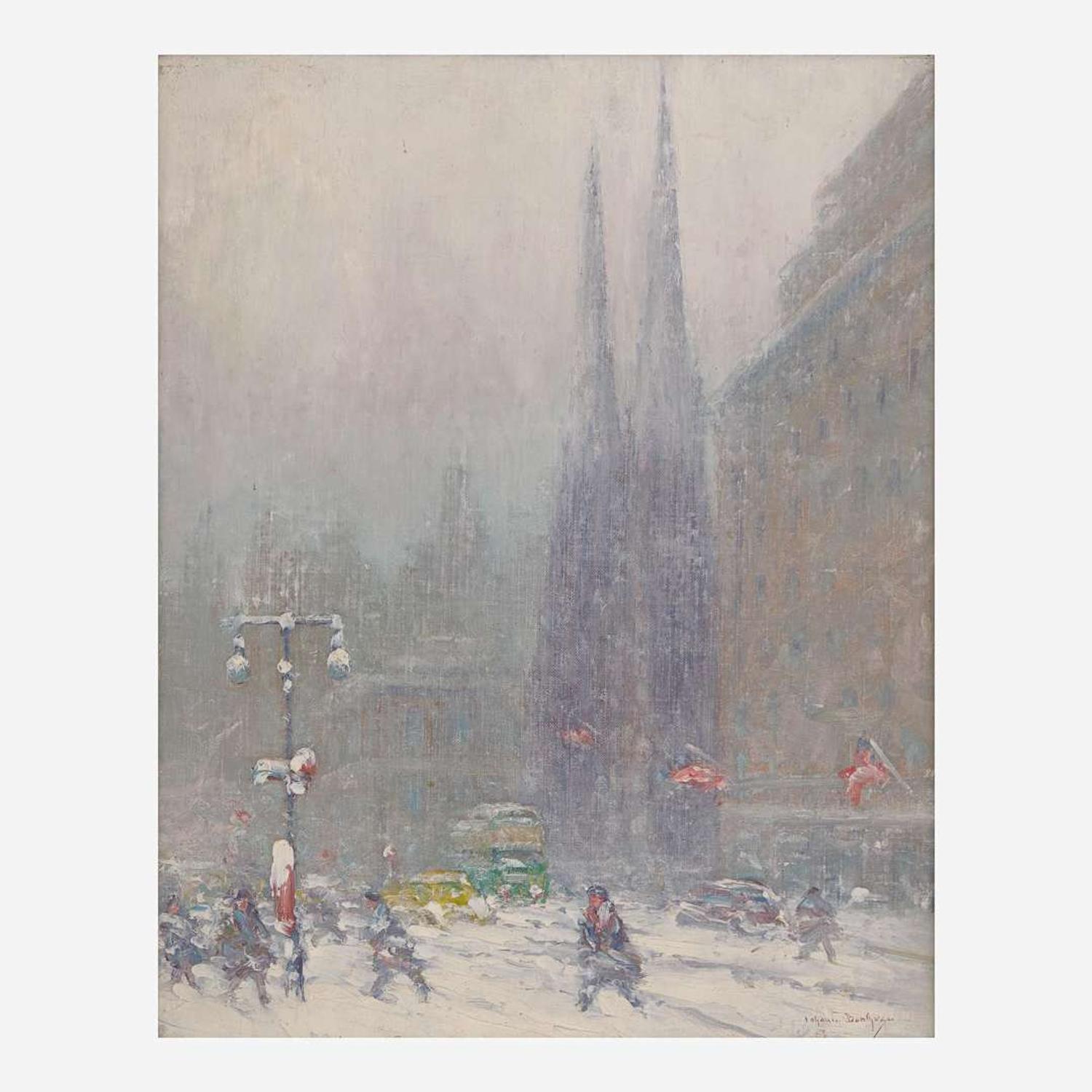 Johann Berthelsen (American, 1883–1972) New York Under Snow - St. Patrick's Cathedral
