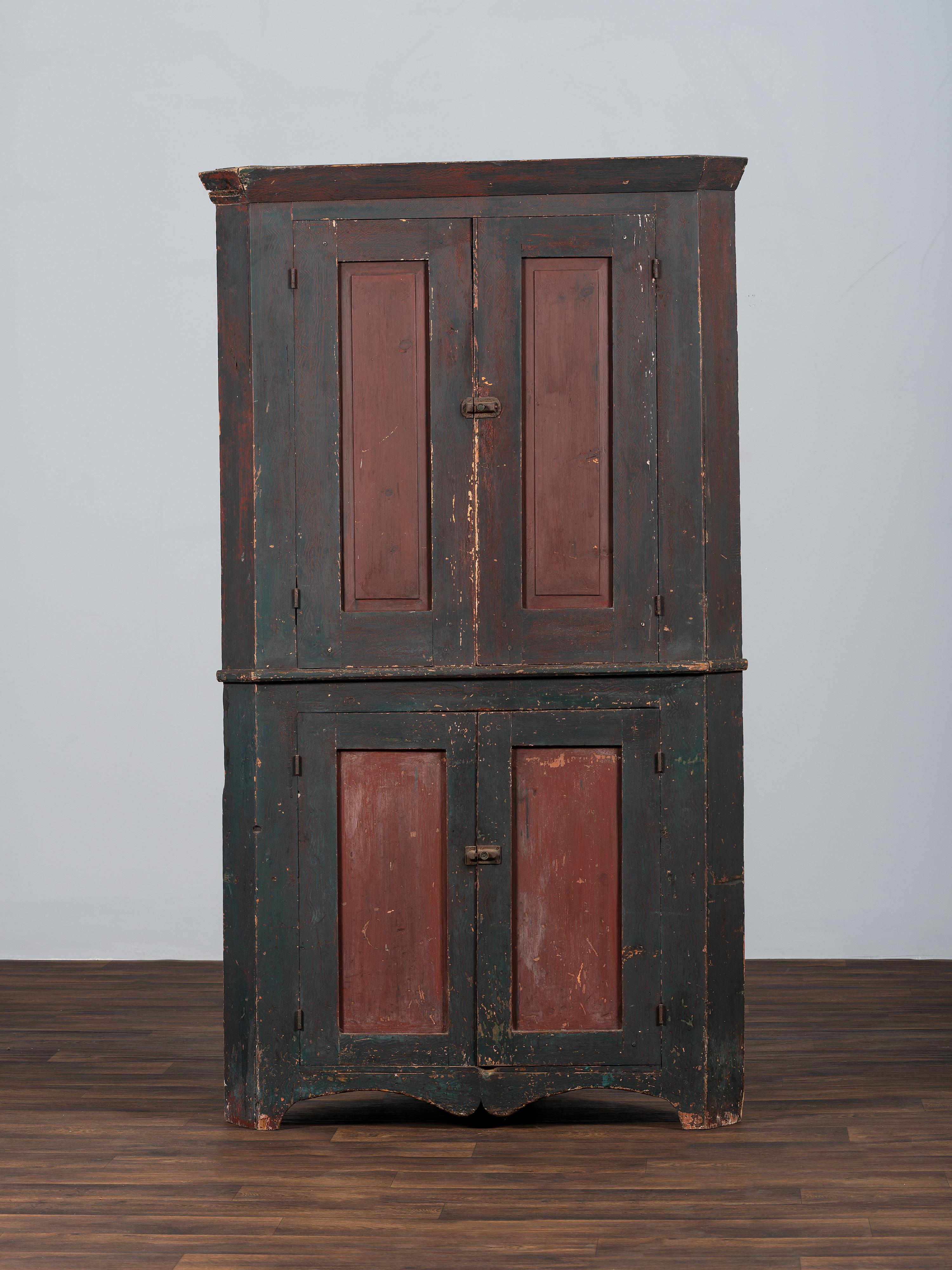 A Country Grain Painted Pine Corner Cupboard