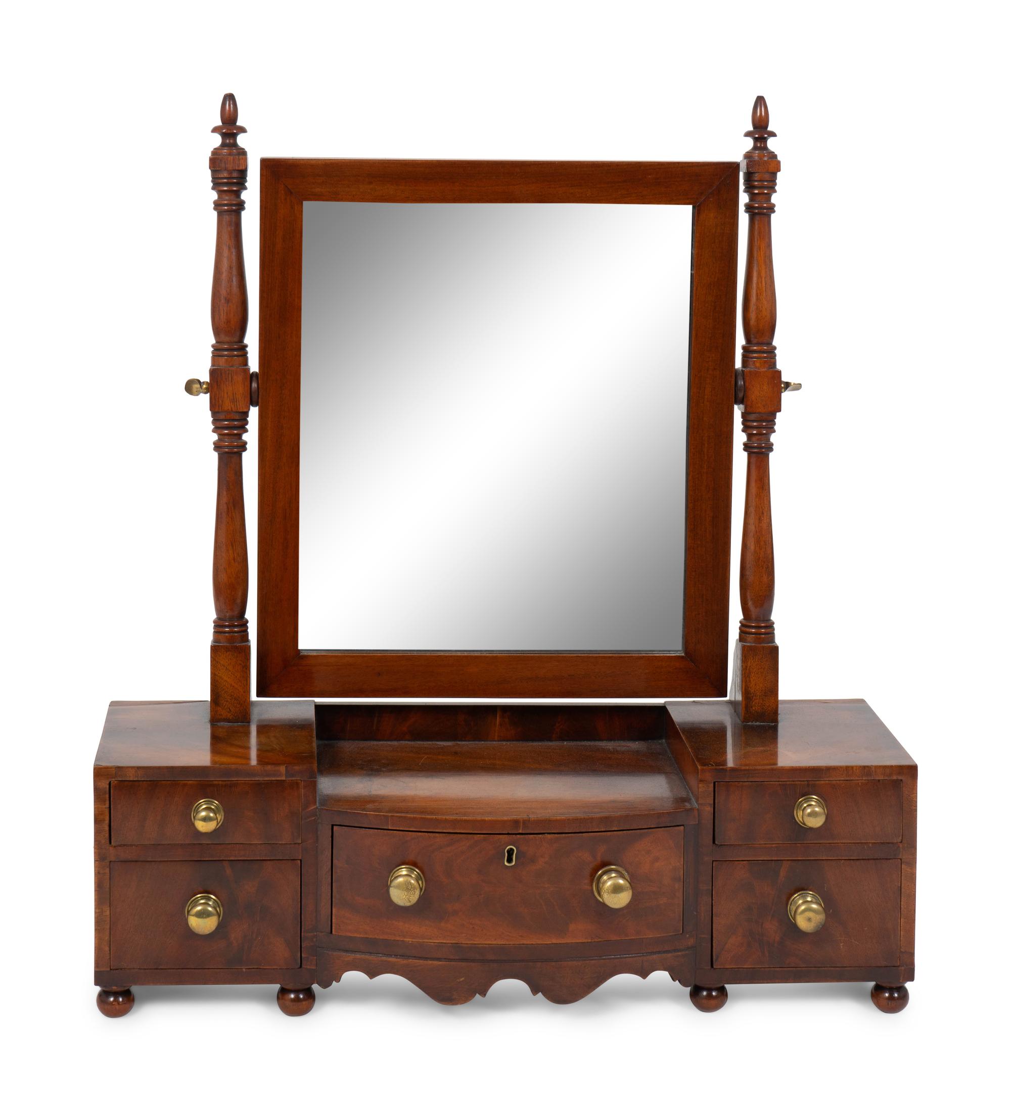 A Regency Crotch Mahogany Shaving Mirror on Stand — EARLY 19TH CENTURY