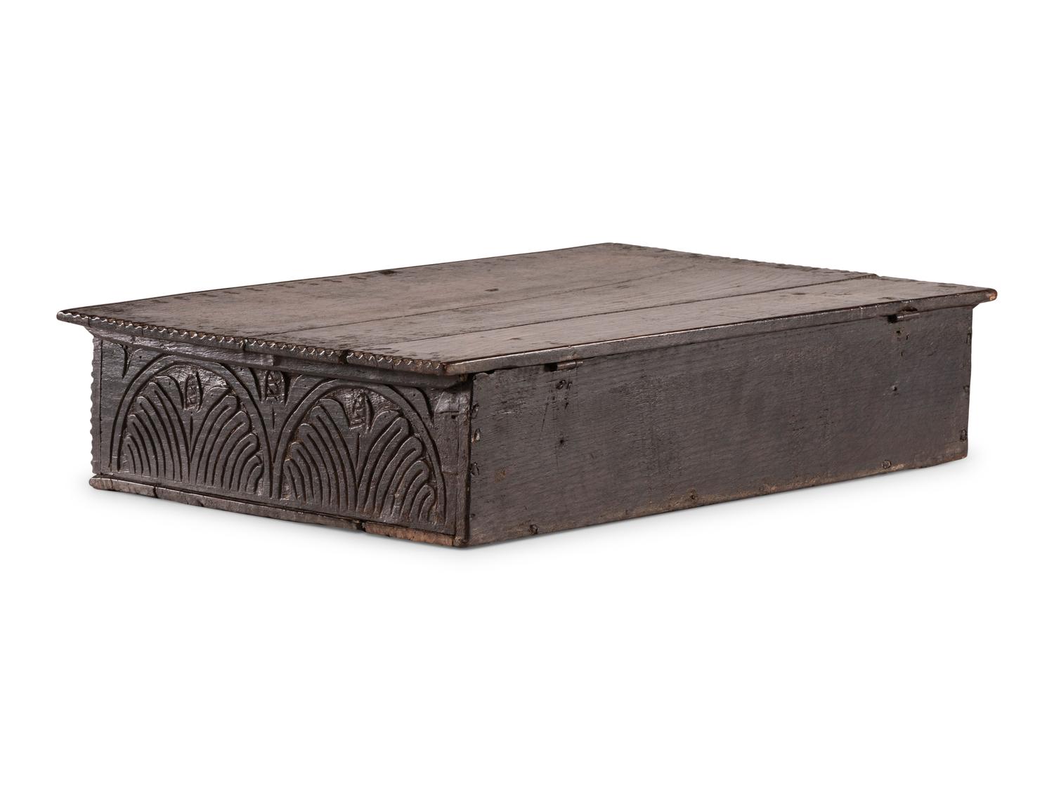 A Pilgrim Century Carved Oak Document Box