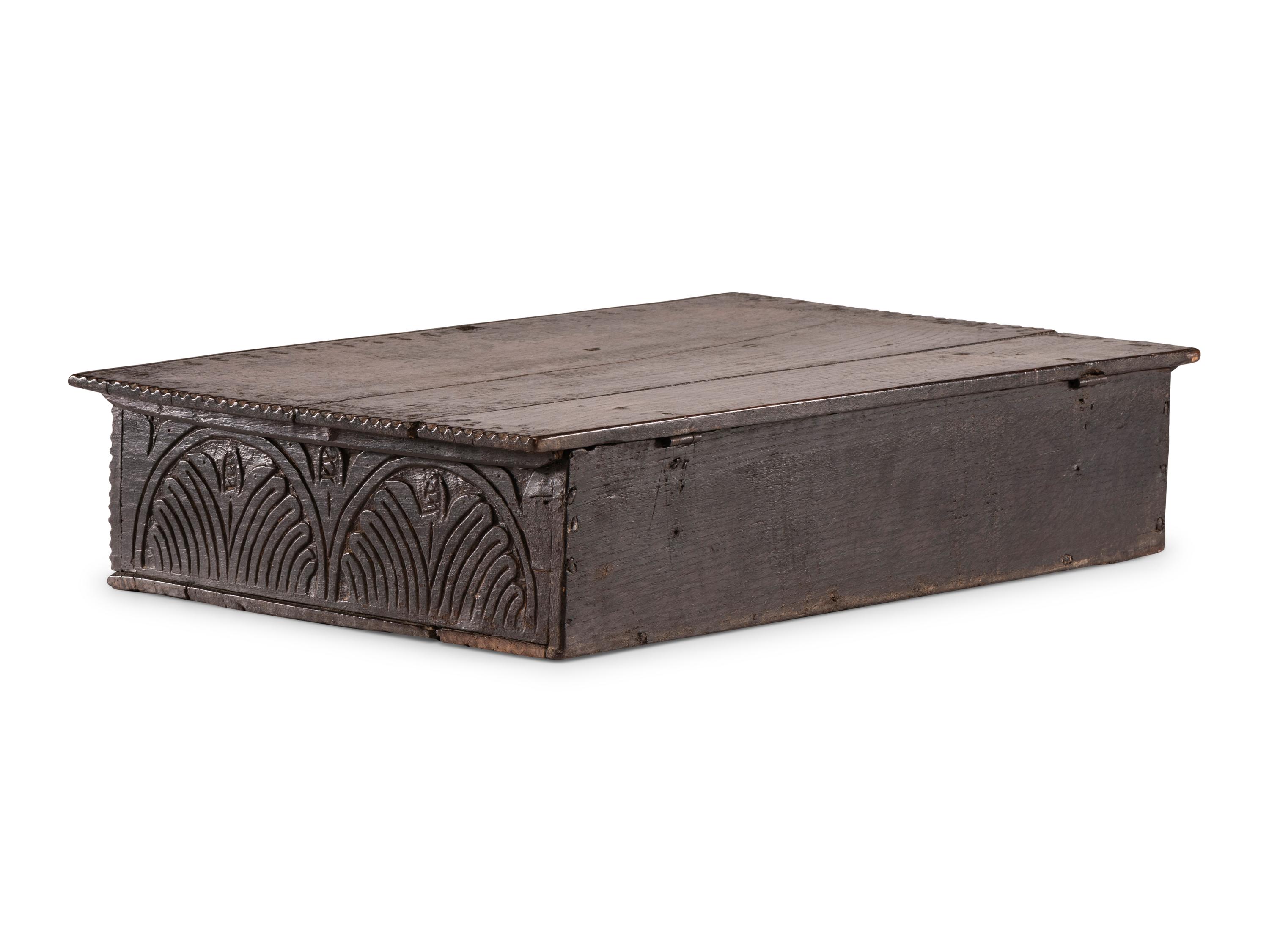 A Pilgrim Century Carved Oak Document Box