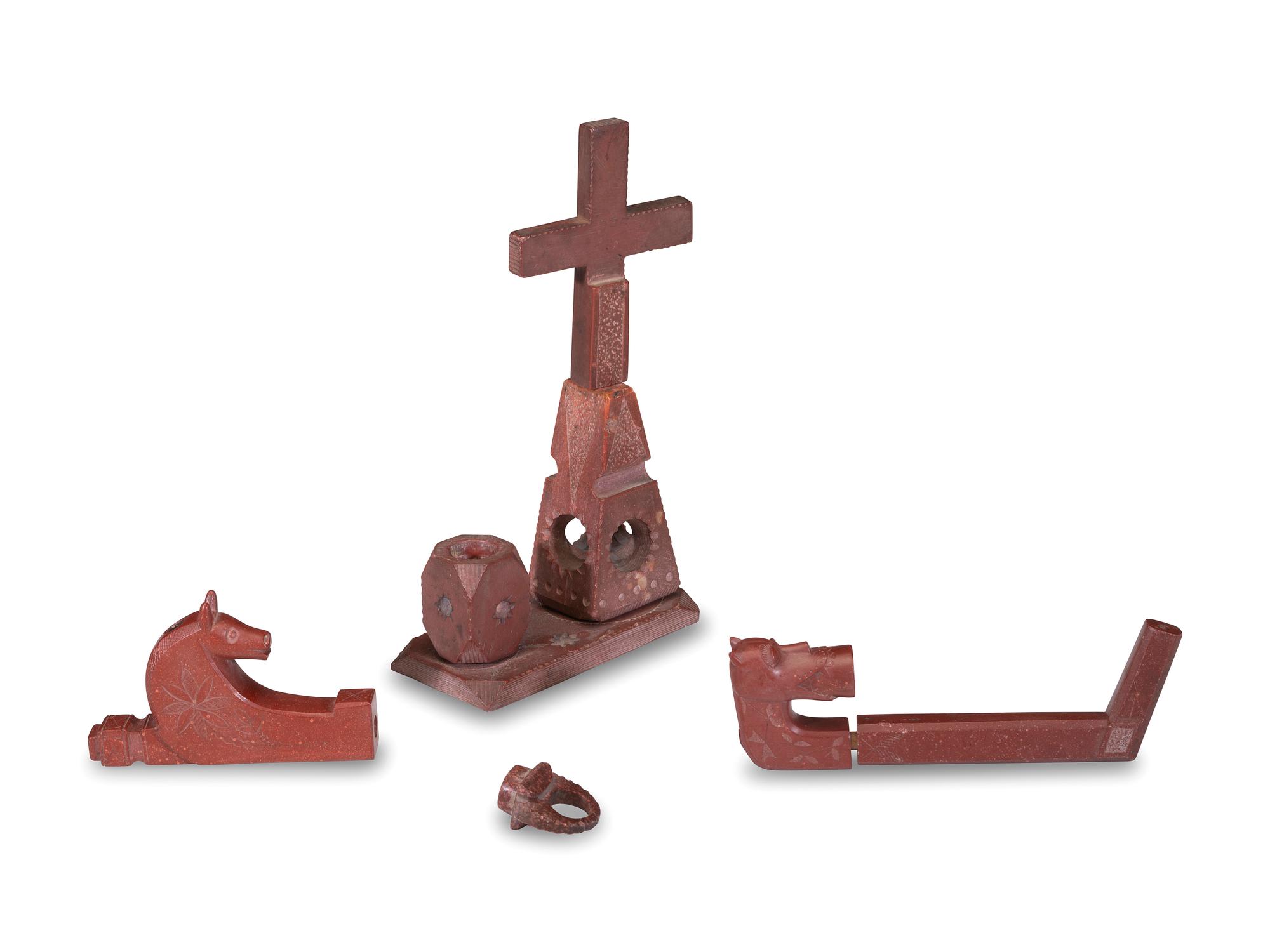 Western Great Lakes Catlinite Inkwell and Pipes