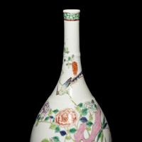 A Pair of Chinese Famille Rose Porcelain 'Peony and Bird' Bottle Vases, 20th Century — 近代 粉彩花鳥圖膽瓶一對