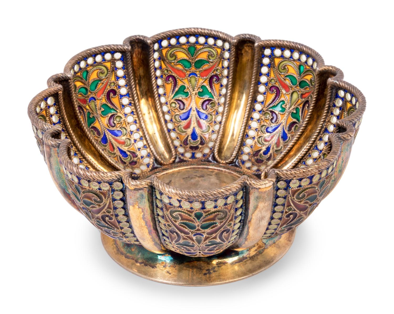 A Russian Plique-à-Jour Enameled Silver-Gilt Bowl