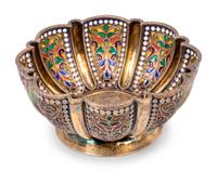 A Russian Plique-à-Jour Enameled Silver-Gilt Bowl