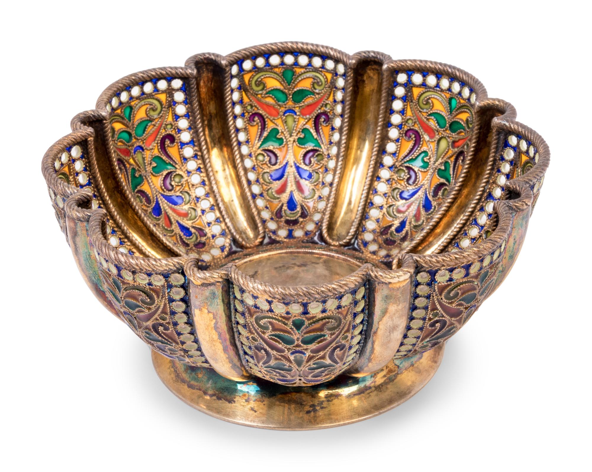 A Russian Plique-à-Jour Enameled Silver-Gilt Bowl