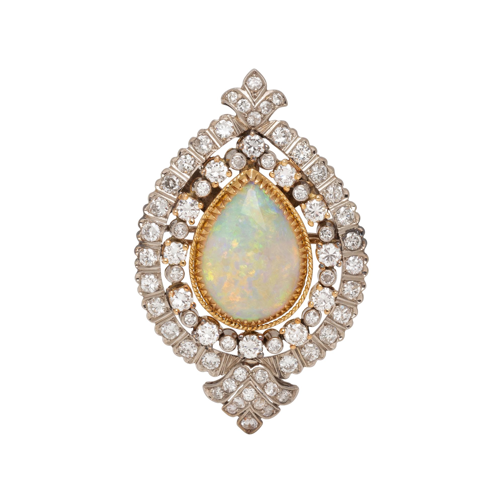 OPAL AND DIAMOND PENDANT/BROOCH
