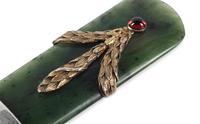 A Silver, Silver-Gilt and Hardstone Cabochon Mounted Nephrite Letter Opener