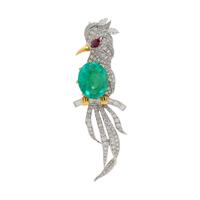 EMERALD, DIAMOND, AND RUBY BIRD BROOCH