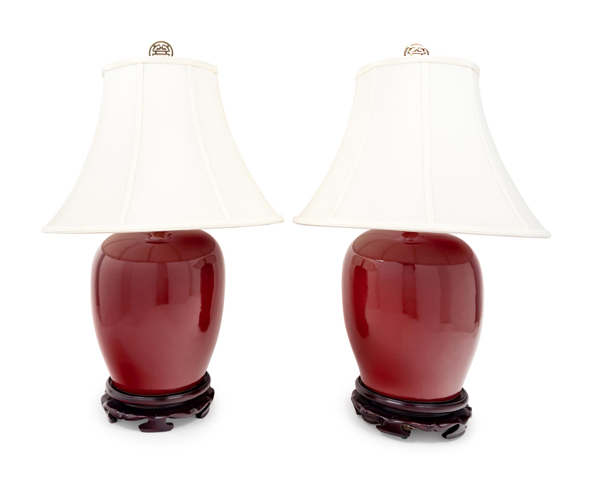A Pair of Copper Red Glazed Porcelain Jars Mounted as Lamps