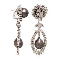 DIAMOND AND GRAY CULTURED PEARL CONVERTIBLE EARRINGS