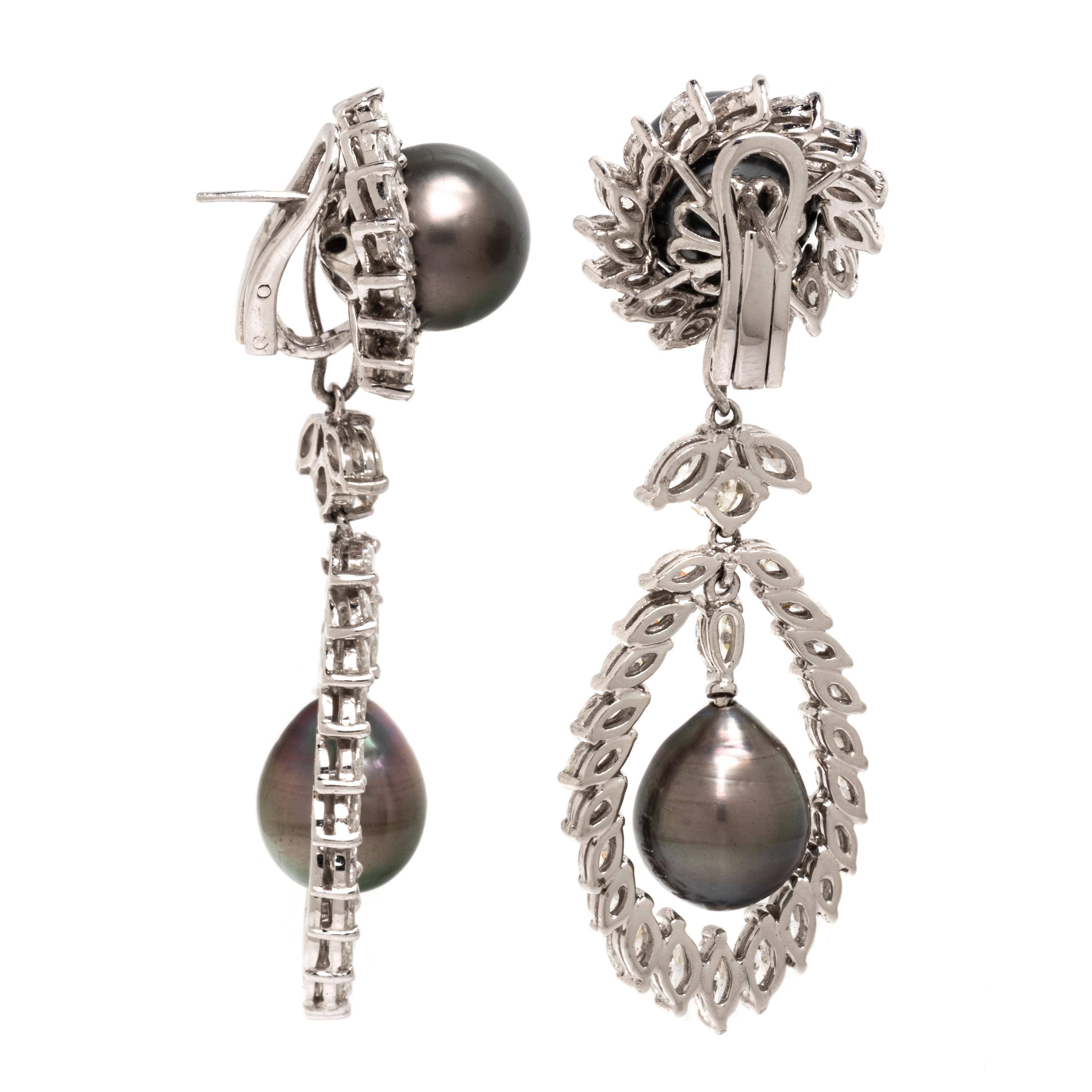 DIAMOND AND GRAY CULTURED PEARL CONVERTIBLE EARRINGS