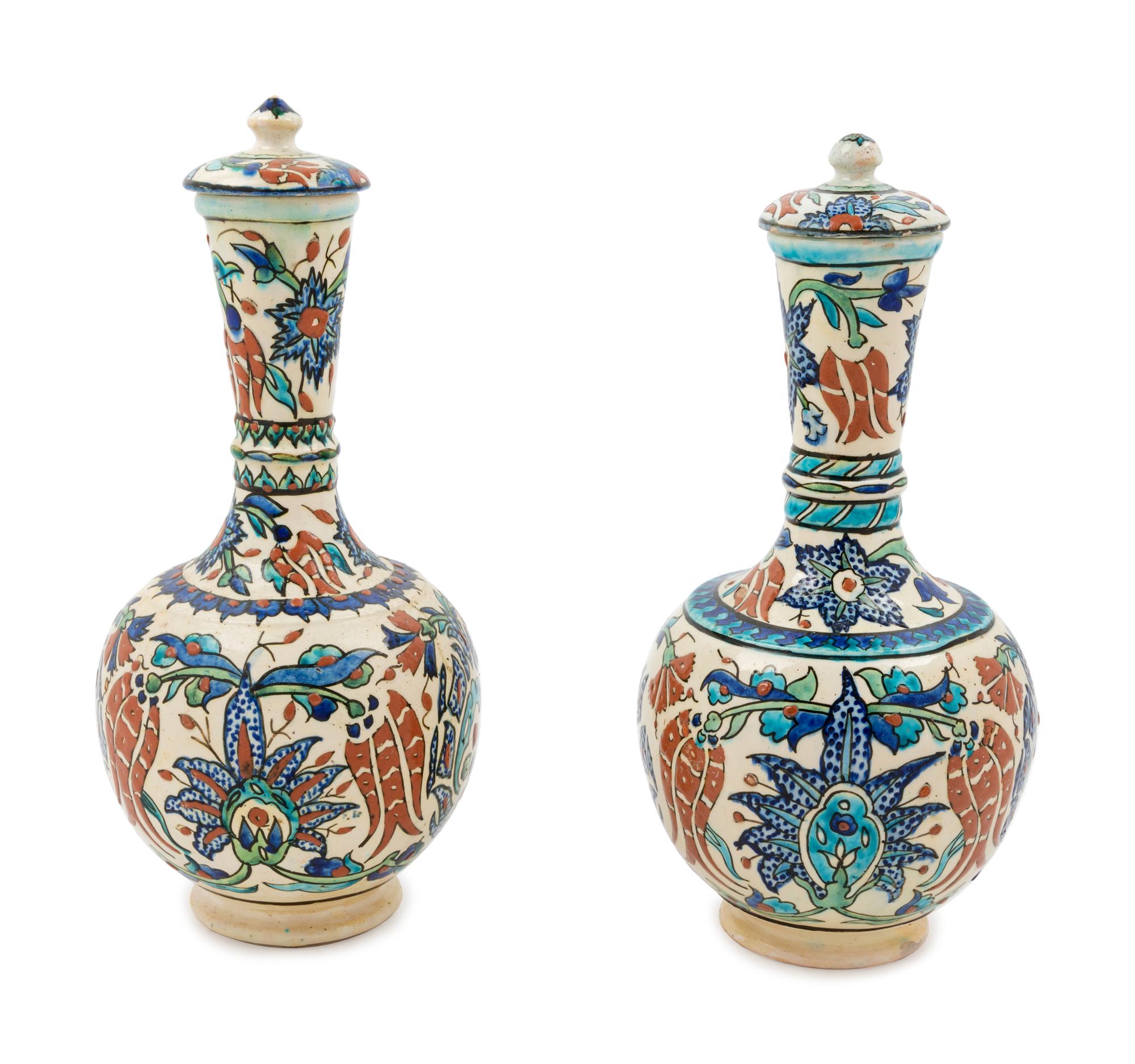 A Pair of Iznik Style Pottery Jars