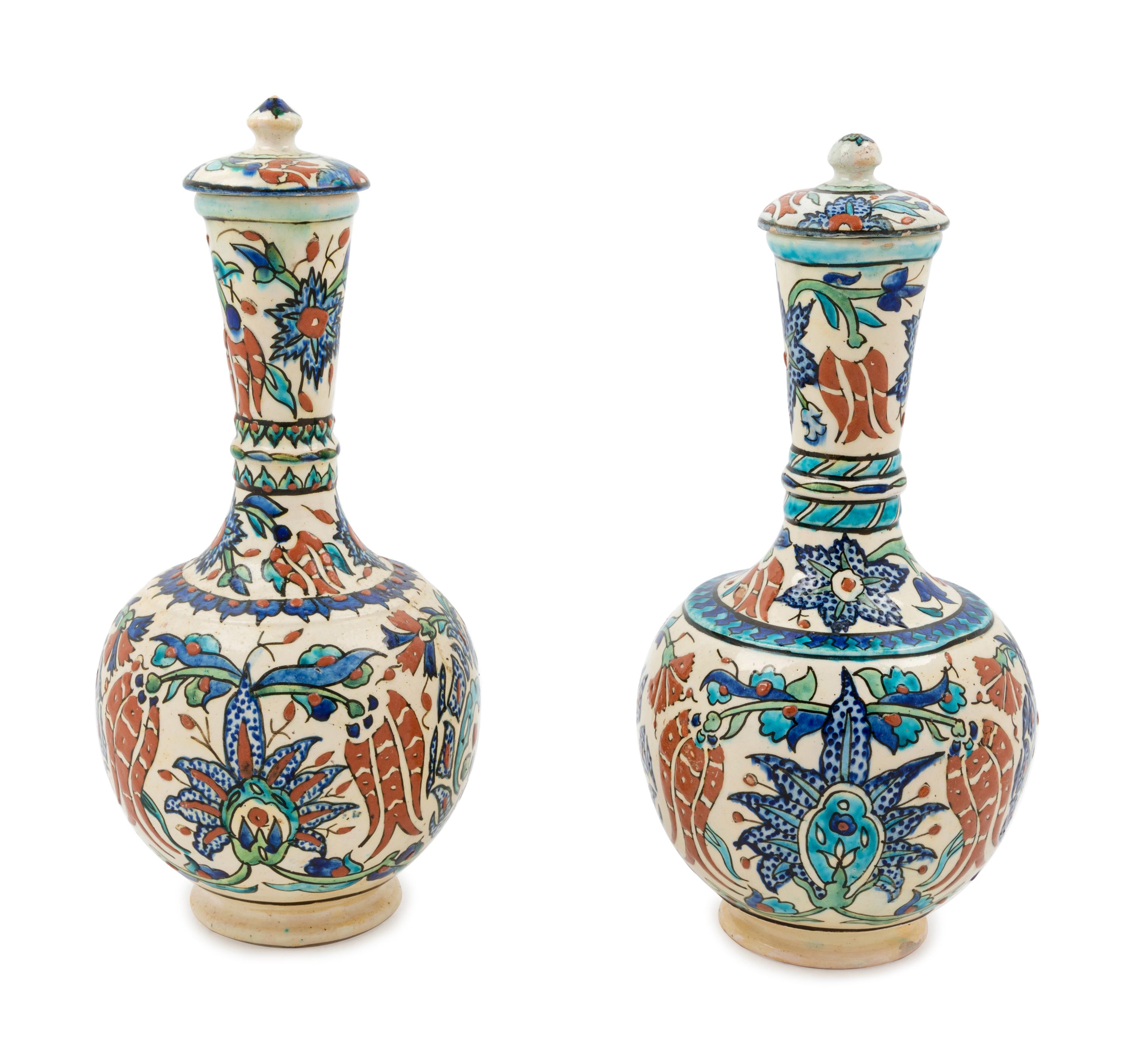 A Pair of Iznik Style Pottery Jars
