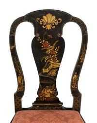 A Pair of Queen Anne Style Black Japanned Side Chairs