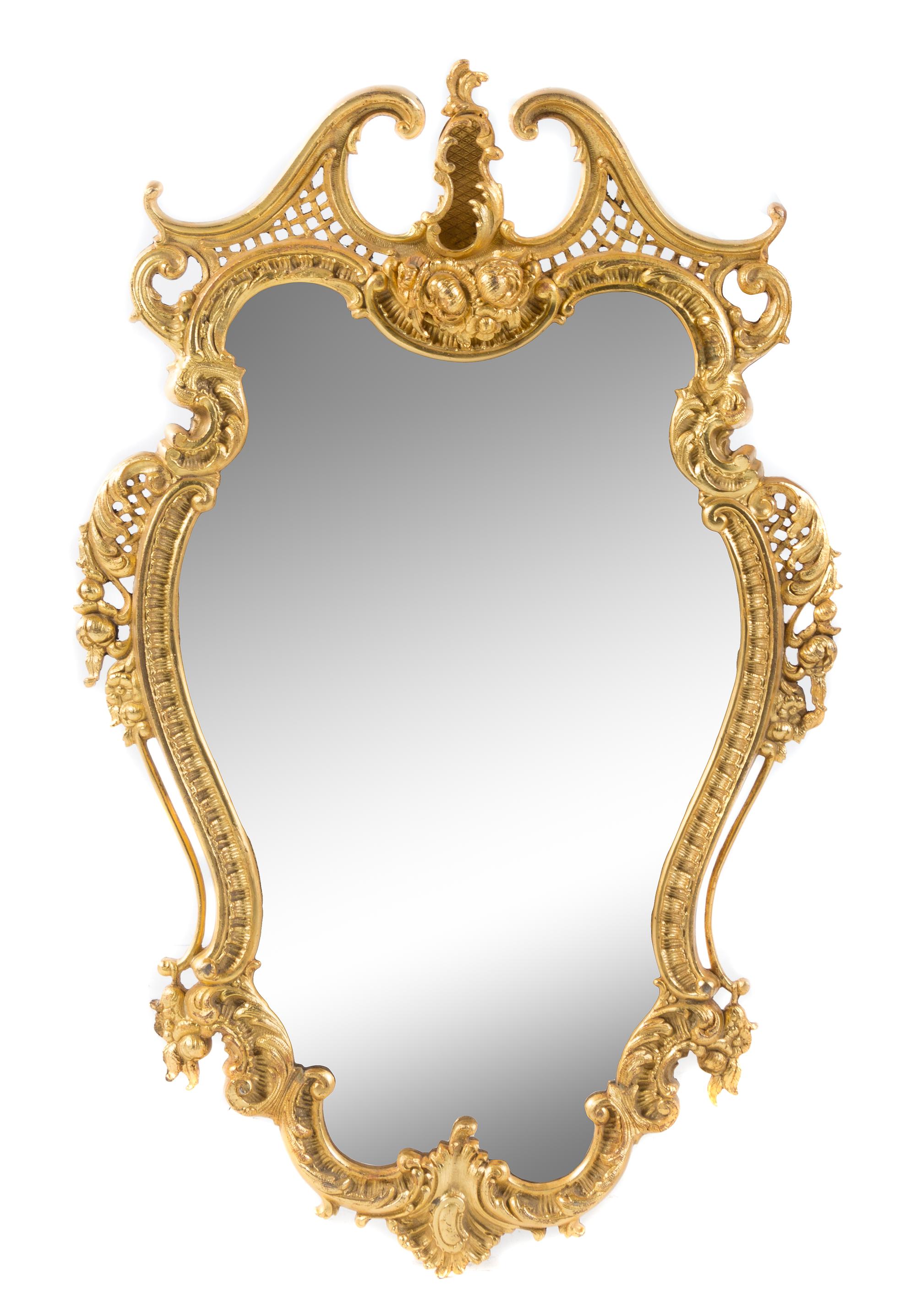 A Pair of Louis XV Style Gilt Bronze Mirrors Height 35 inches. — 20TH CENTURY
