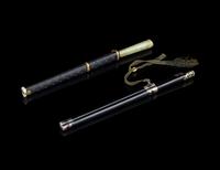Two Black-Lacquered Wood Knife and Chopsticks Sets