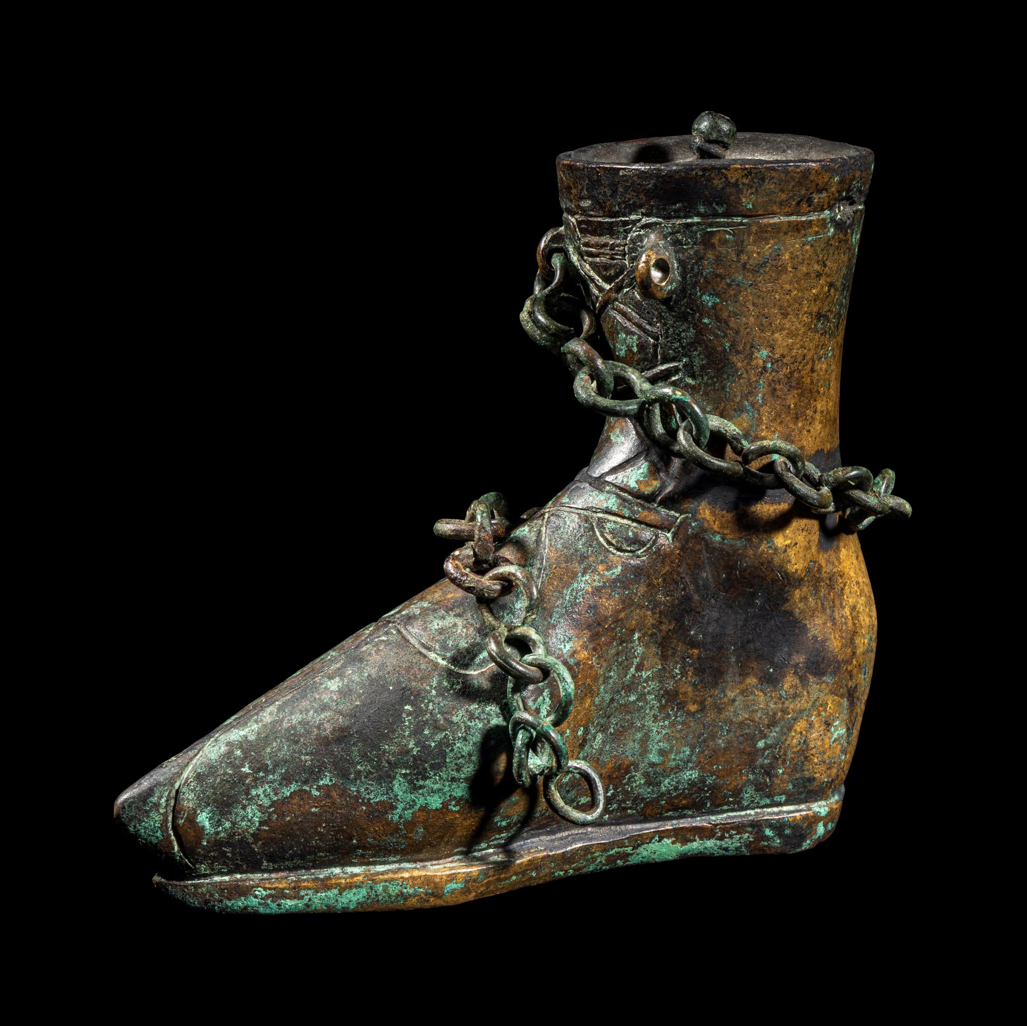 A Roman Bronze Balsamarium in the form of a Boot
