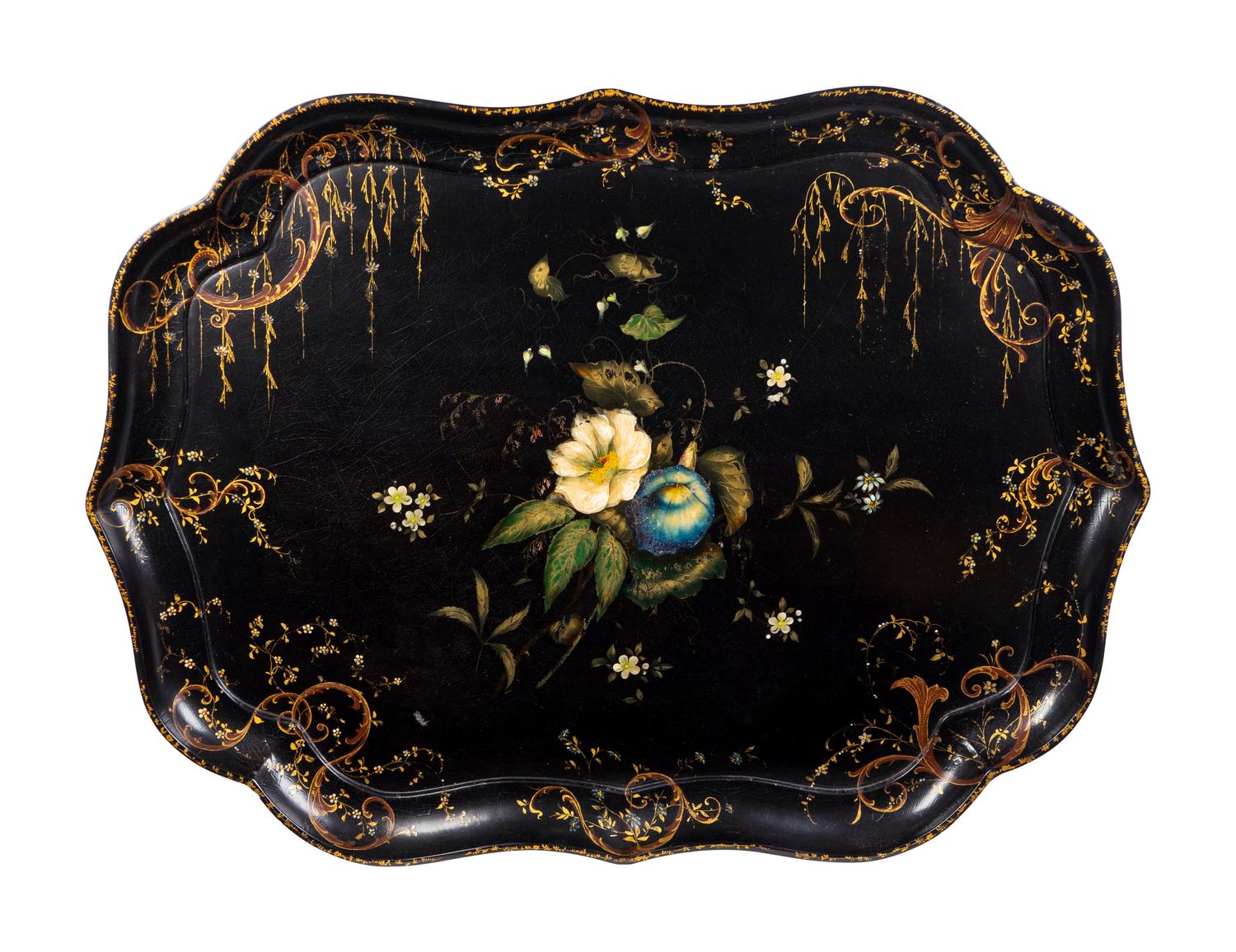 An English Parcel-Gilt and Polychromed Papier - Mâché Oval Tray — 19TH CENTURY