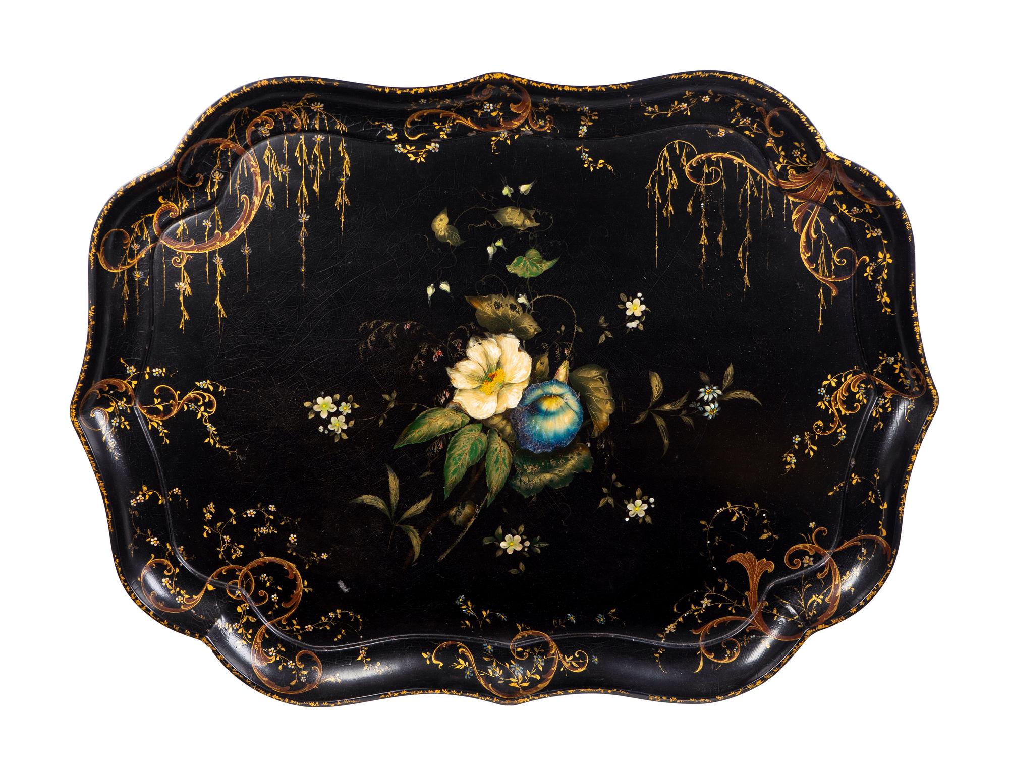 An English Parcel-Gilt and Polychromed Papier - Mâché Oval Tray — 19TH CENTURY