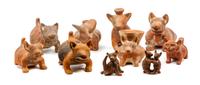 Ten Colima Mexican Terracotta Stylized Dog Vessels Width of widest 12 1/2 inches.