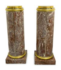 A Pair of Gilt Bronze Mounted Red Marble Pedestals