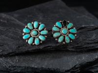 Sterling Silver and Petit Point Turquoise Cluster Necklace and Post Earrings