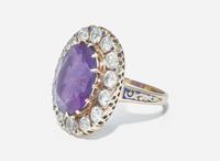 A 10K Yellow Gold, Amethyst, and Diamond Ring