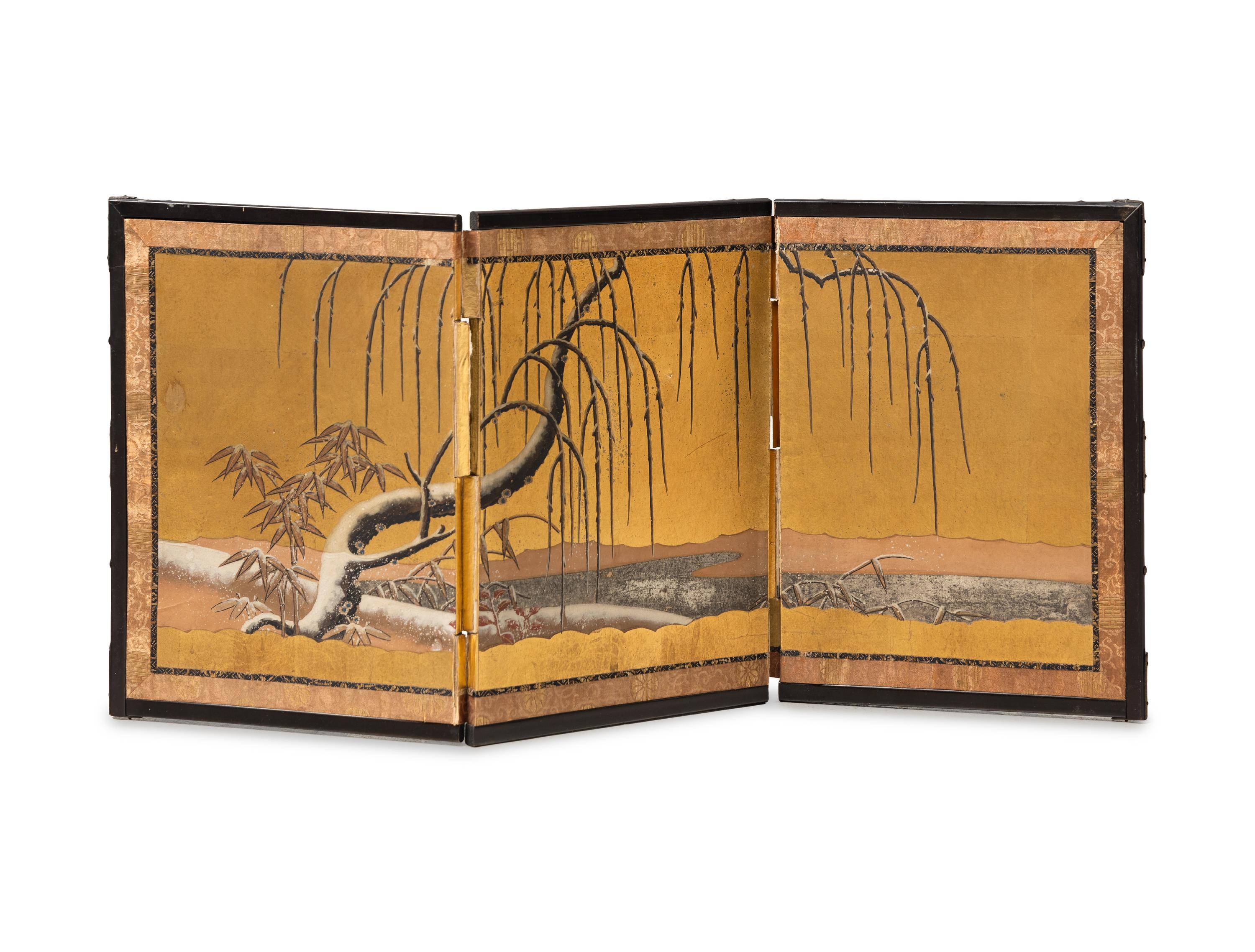 Two Japanese Painted Screens