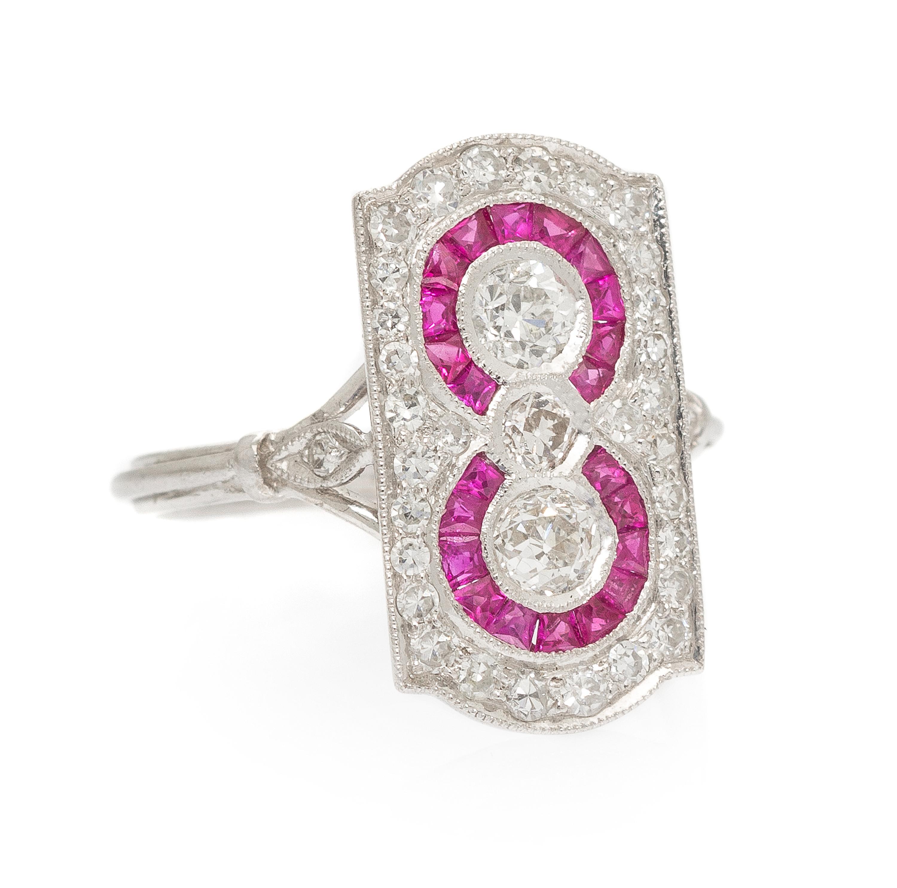 A White Gold, Diamond and Ruby Ring, 2.60 dwts.