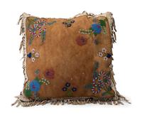 Northern Cree Beaded Hide Pillow and Native-Inspired Hook Rug