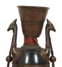 A Pair of French Egyptian Revival Bronze and Marble Urns