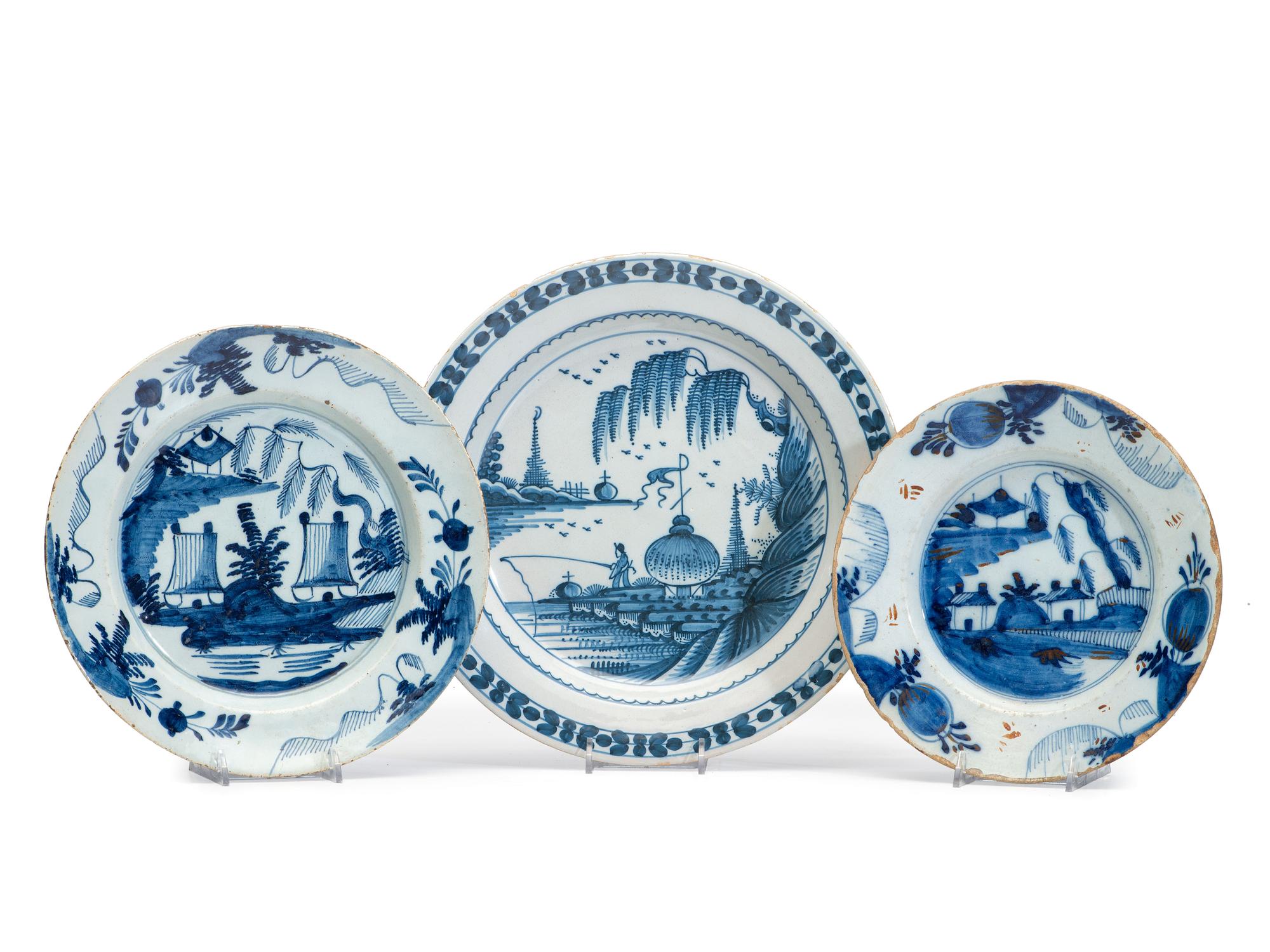 Three Delftware Chinese Export Style Plates