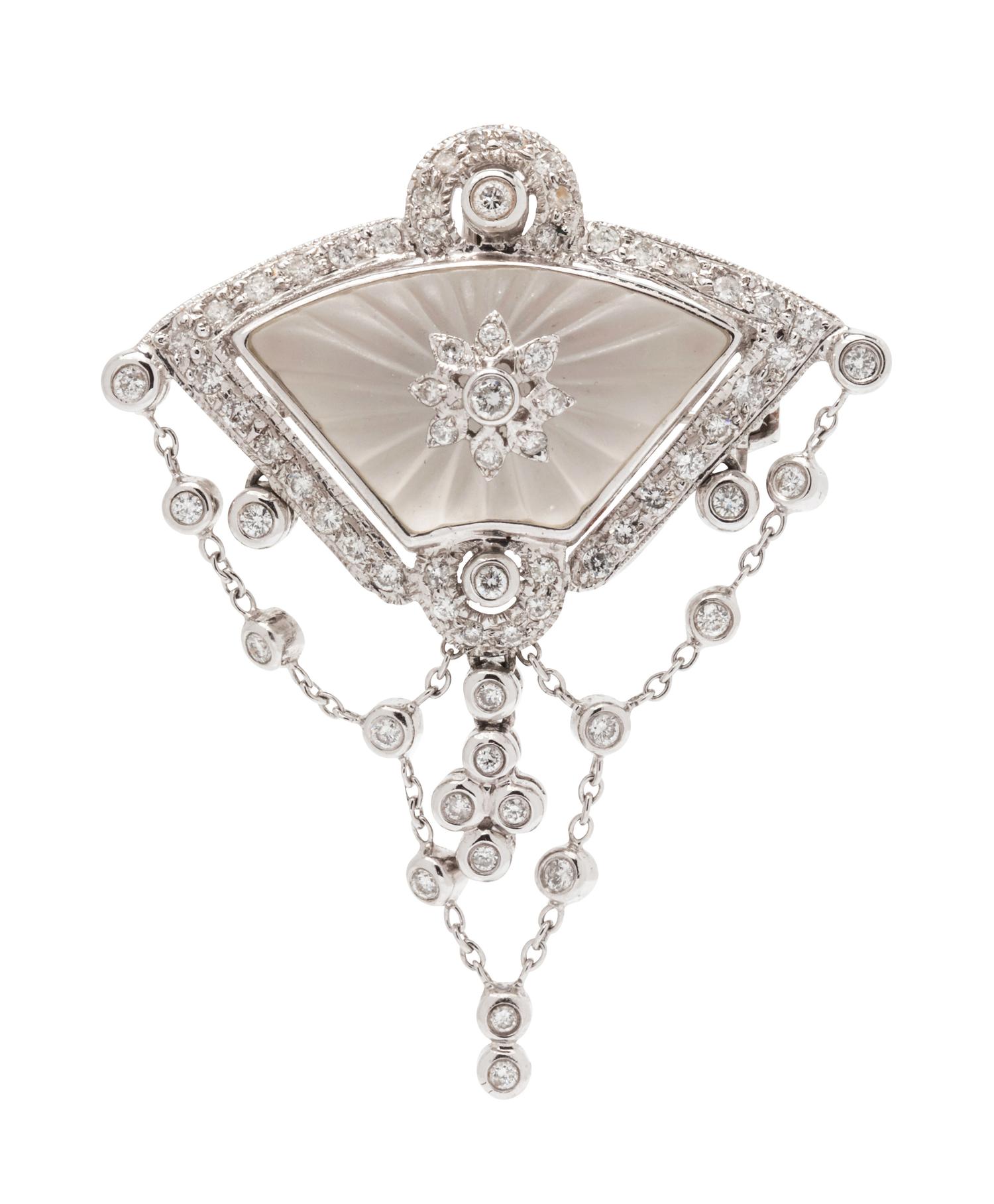 A White Gold, Rock Crystal and Diamond Pendant/Brooch,