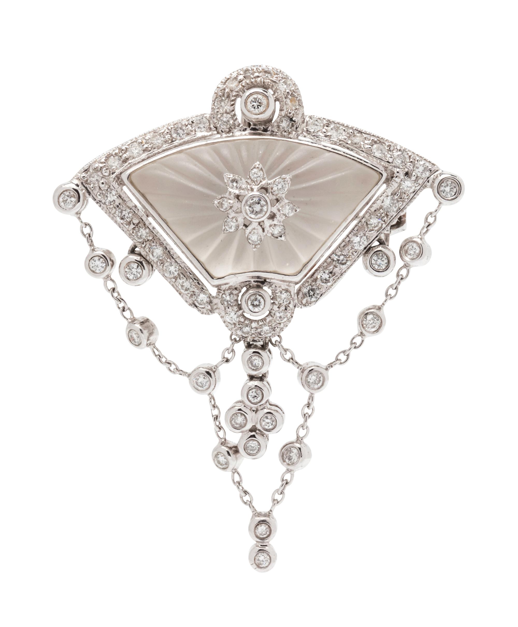 A White Gold, Rock Crystal and Diamond Pendant/Brooch,