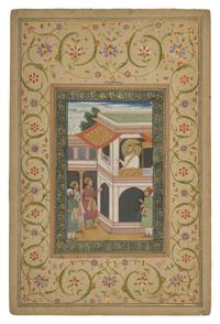 A Fine Folio Painting of Emperor Aurangzeb Alamgir Seated at a Balcony Window, North India, Lucknow or Delhi, 19th/20th Century