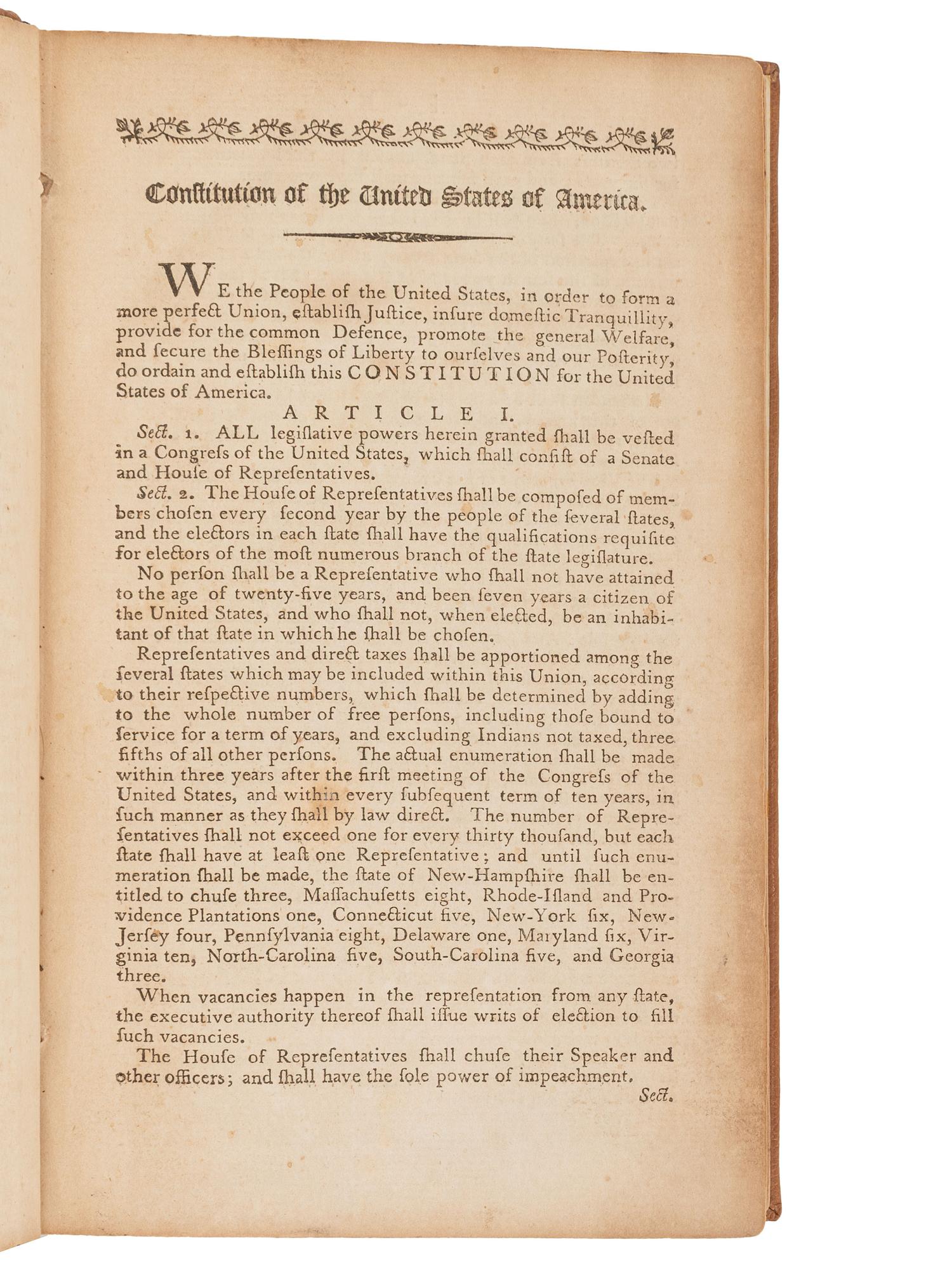 [US CONGRESS]. Acts Passed at the First Session of the Congress of the United States of America, Begun and Held at the City of New-York, on Wednesday the Fourth of March, in the Year M,DCC,LXXXIX . [ With: ] Acts of the Fifth Congress, 1797.