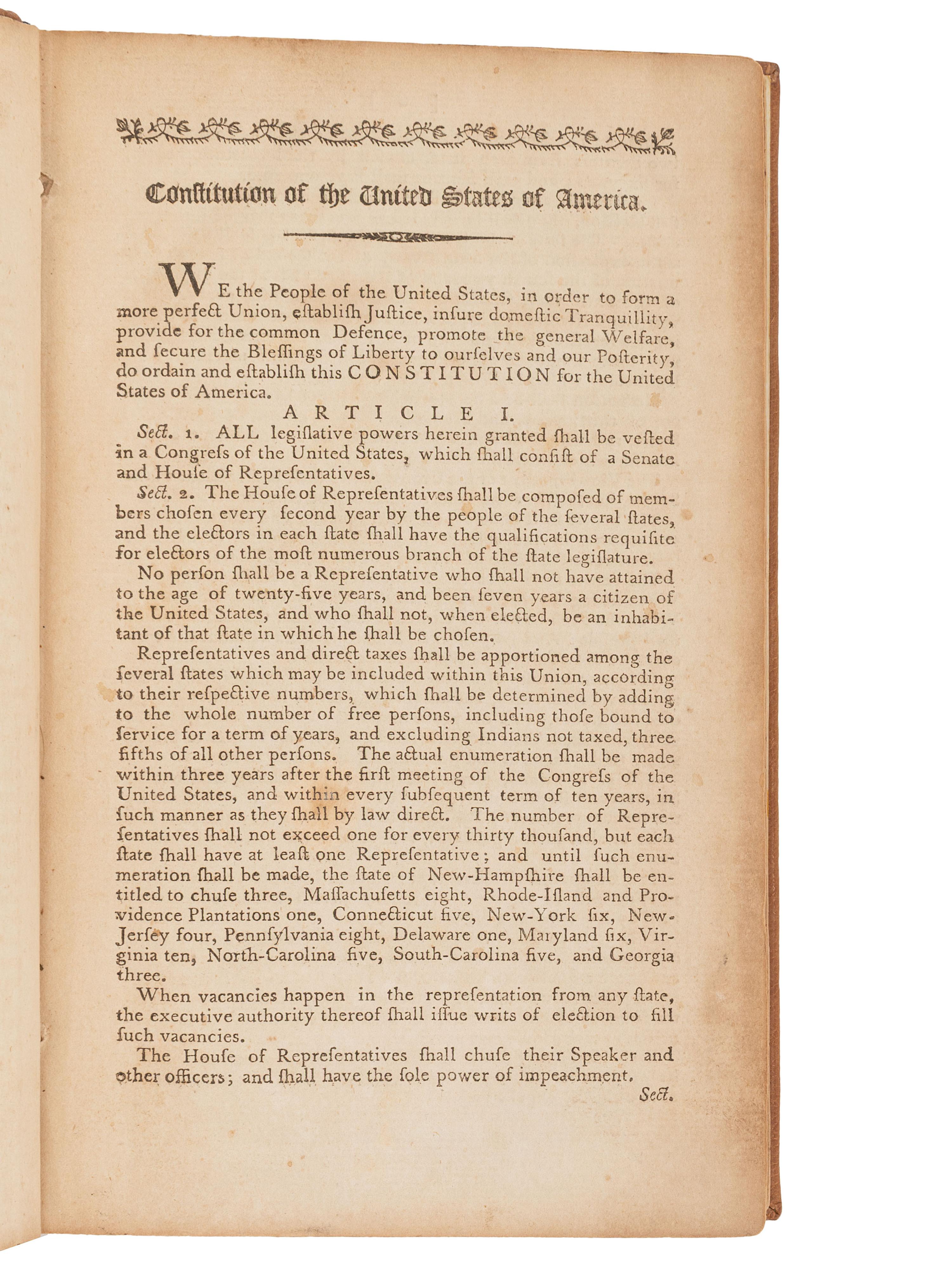 [US CONGRESS]. Acts Passed at the First Session of the Congress of the United States of America, Begun and Held at the City of New-York, on Wednesday the Fourth of March, in the Year M,DCC,LXXXIX . [ With: ] Acts of the Fifth Congress, 1797.