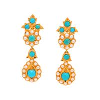 TURQUOISE AND CULTURED PEARL EARCLIPS