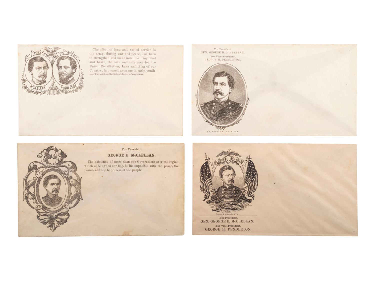 [McCLELLAN, George B. (1826-1885)]. A group of covers, pamphlets, a ballot, and broadsheet related to General McClellan's 1864 presidential campaign.