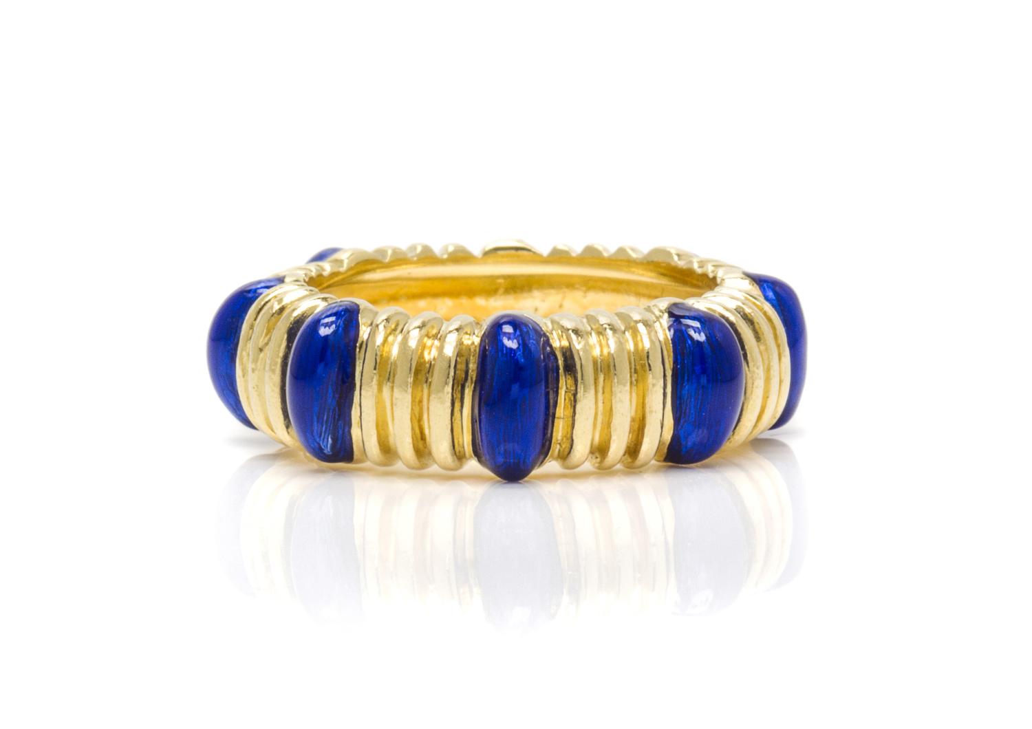 An 18 Karat Yellow Gold and Blue Enamel Band, Tiffany & Co., 5.00 dwts.