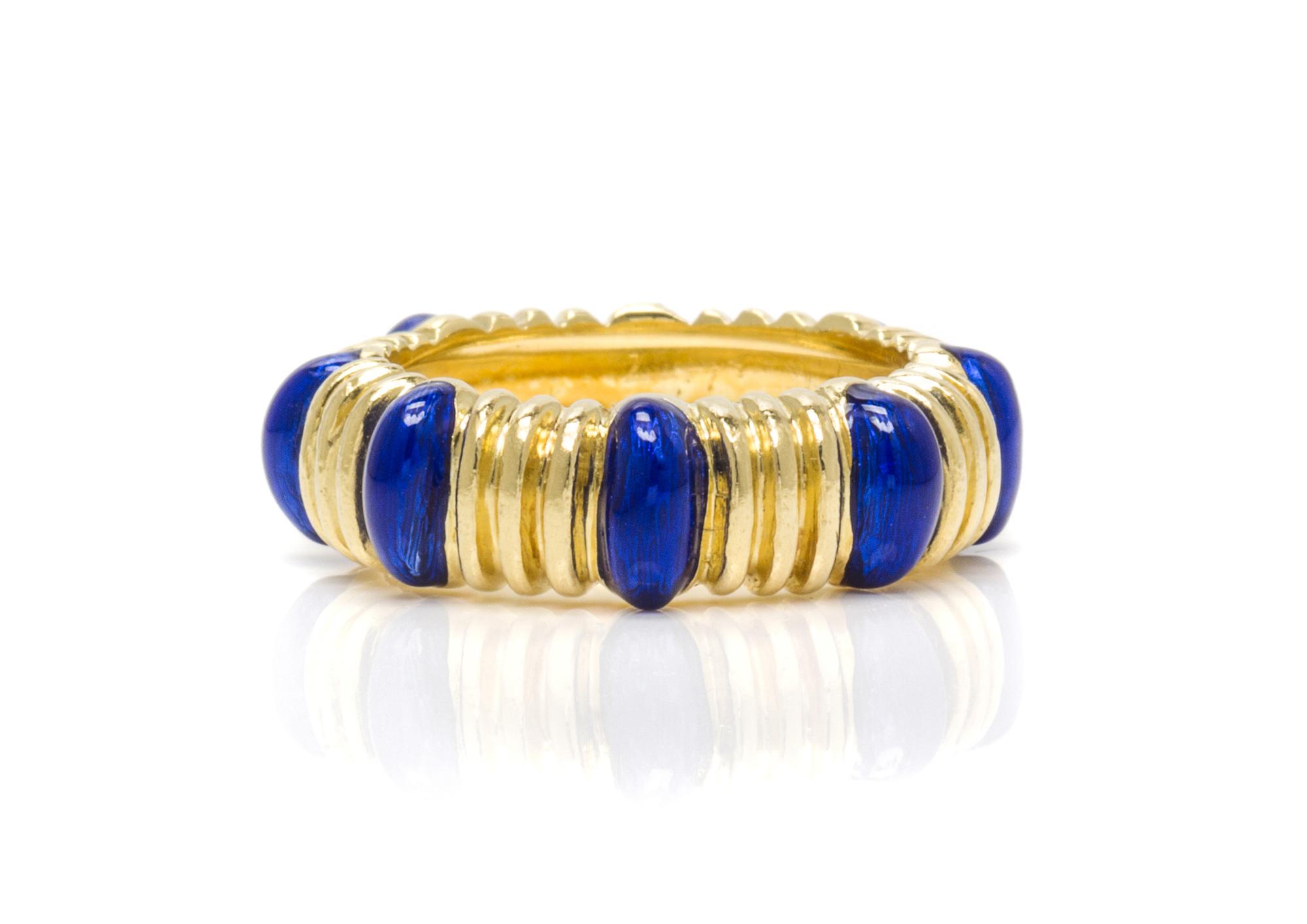 An 18 Karat Yellow Gold and Blue Enamel Band, Tiffany & Co., 5.00 dwts.