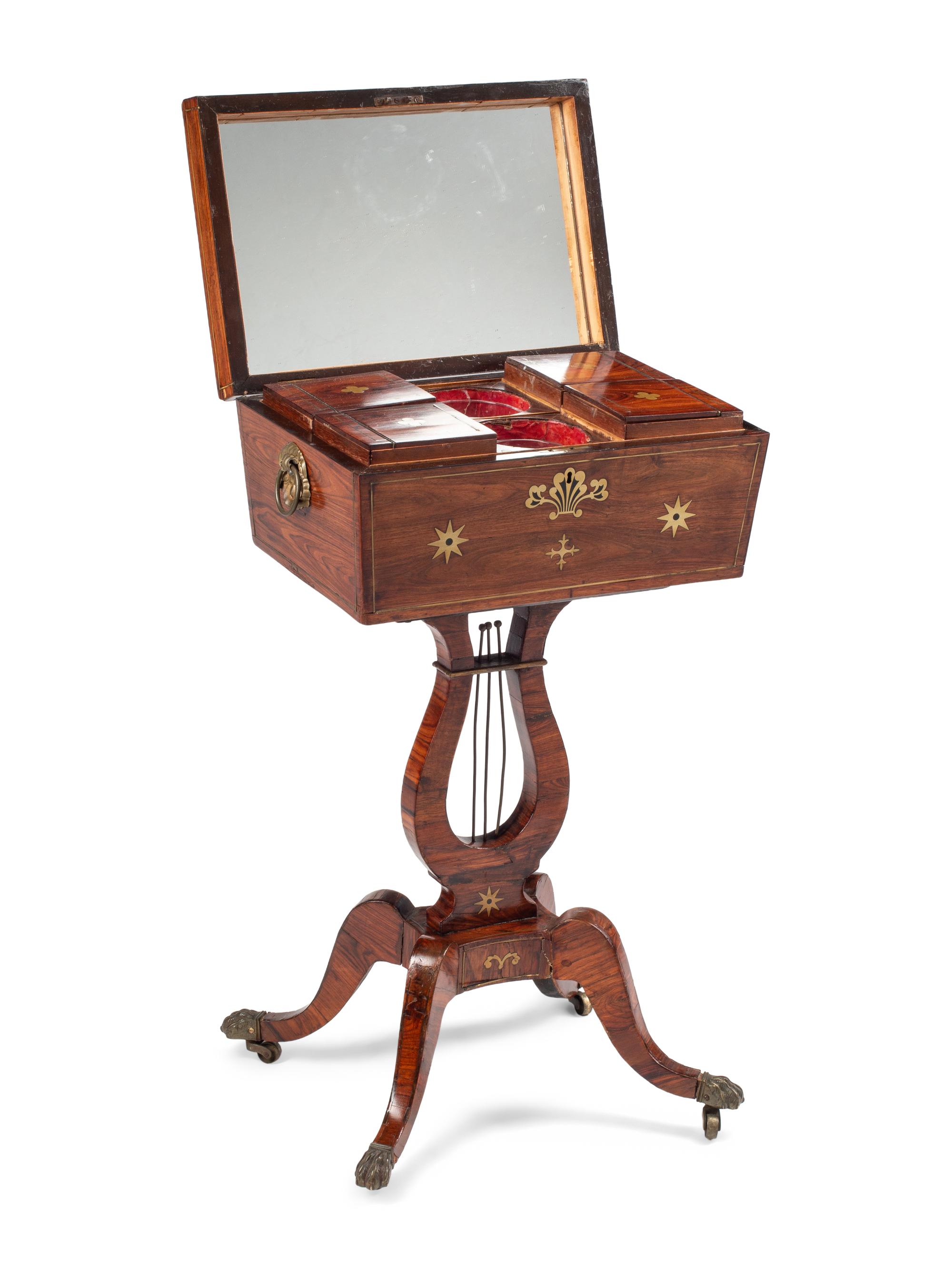 A Regency Brass Inlaid Tulipwood Tea Poy