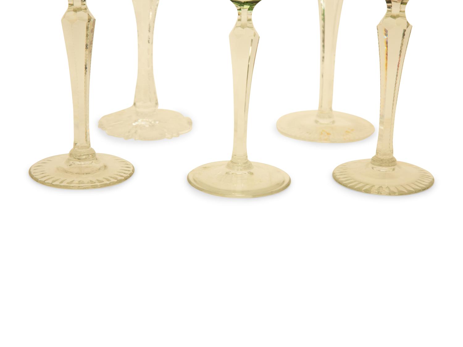 A Collection of Bohemian Cut-to-Clear Colored Glass Wine Goblets — 19th Century