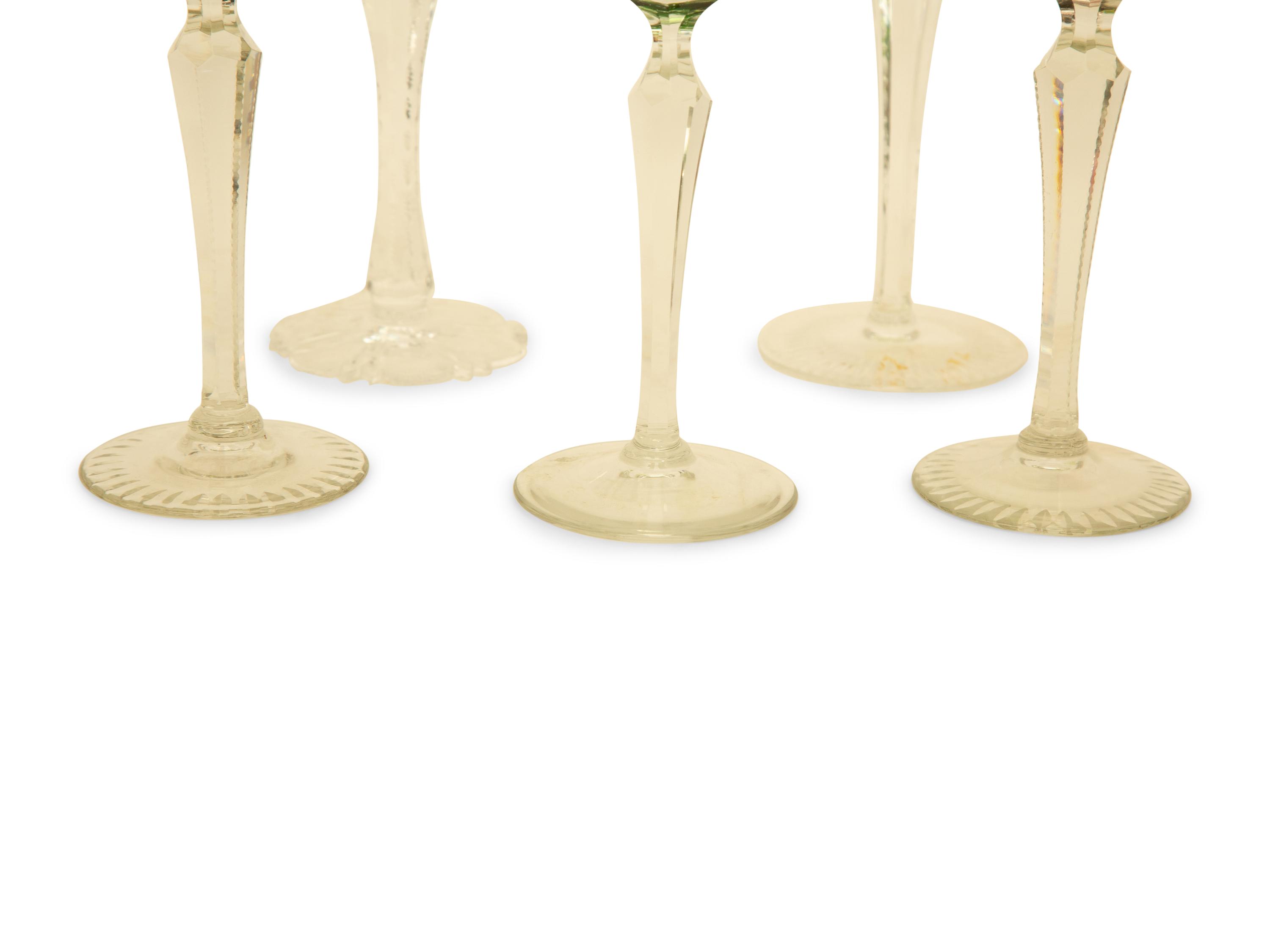 A Collection of Bohemian Cut-to-Clear Colored Glass Wine Goblets — 19th Century